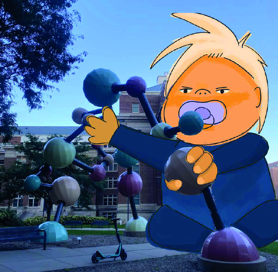 Baby on campus illustration