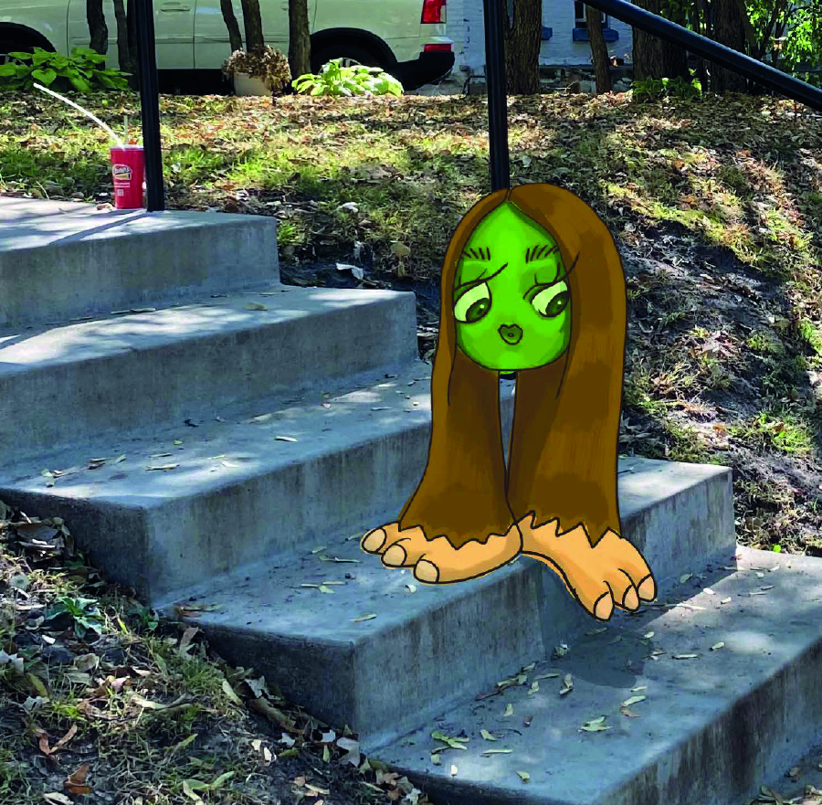 Green hair creature illustration