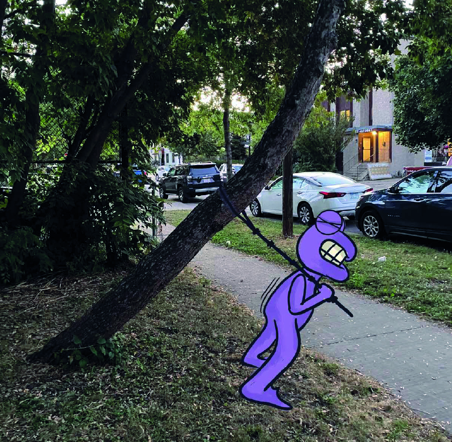 Purple guy holding tree illustration